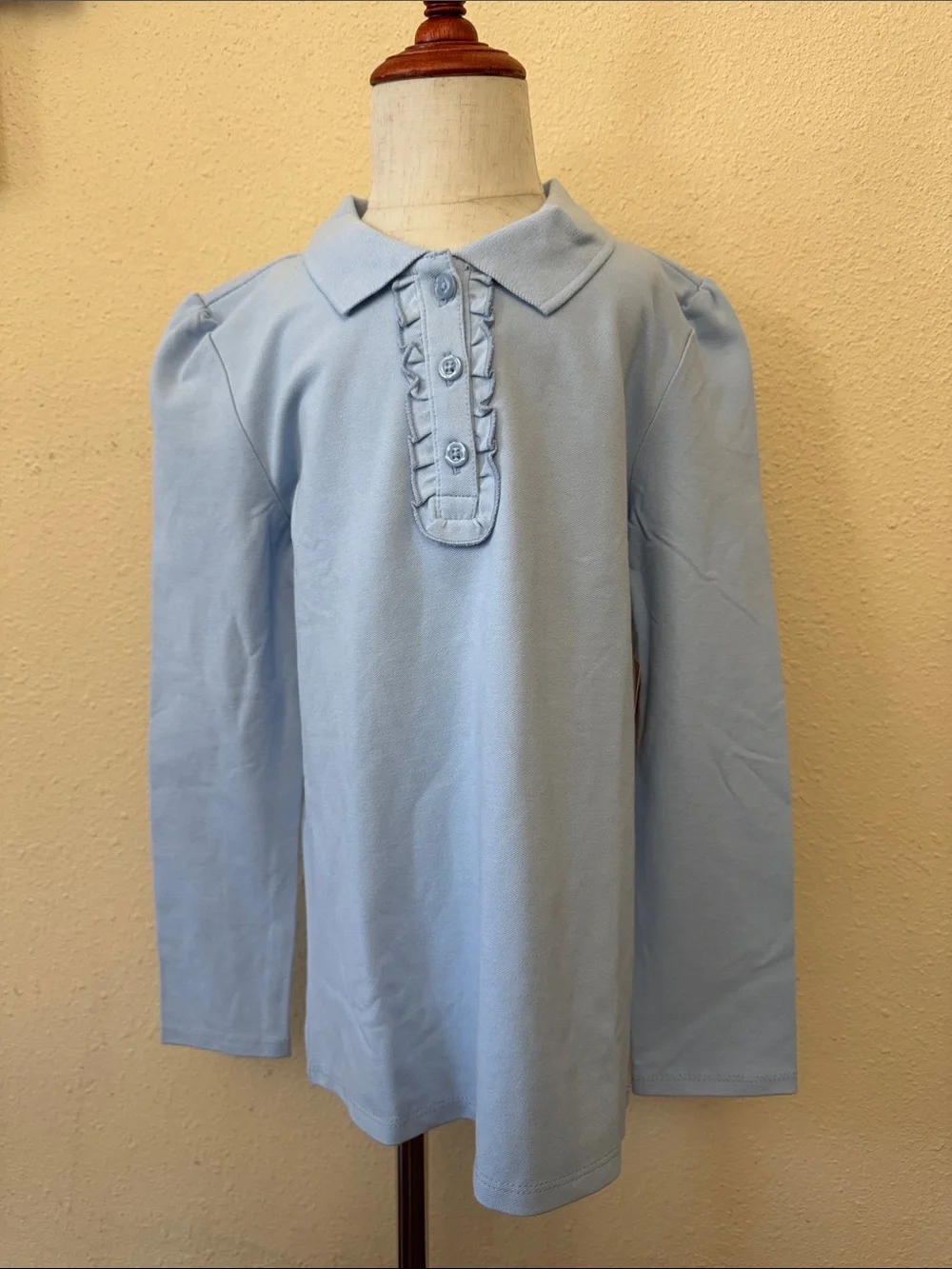Gymboree Girls Ruffle Polo Uniform Light Blue Long Sleeve Top Size 10